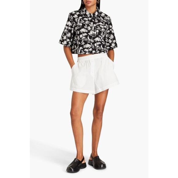 Maje Cropped Palm Tree-Print Button Down Top In Black Palm Print Size Medium - Picture 1 of 7